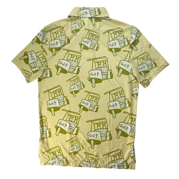 SOSIK Golf Cart Print Polo Shirt Men’s Small Yellow Funny Golf Tee - Picture 2 of 10